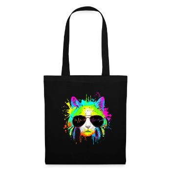 Lustiges Kätzchen Regenbogen Rave Musik DJ Katze - Stoffbeutel - Schwarz - Vorne
