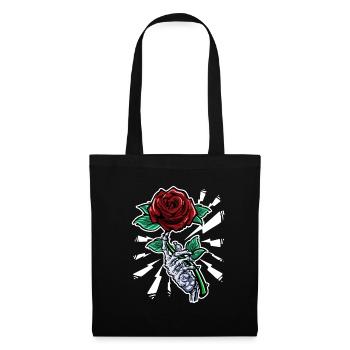 Tattoo Skeleton Hand Red Rose Flower - Tote Bag - black - Front