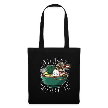 Japanisch Ramen Nudeln Schale Kawaii Anime Katze - Stoffbeutel - Schwarz - Vorne
