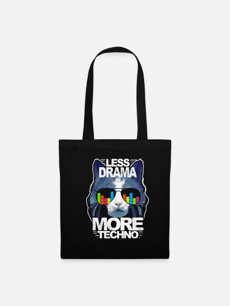 Weniger Drama Mehr Techno House Music EDM Rave Cat - Stoffbeutel - Schwarz