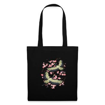 Cherry Blossom Japanese Art Bird Crane Japan Lover - Tote Bag - black - Front