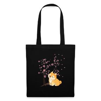 Fleur de cerisier Japon Art japonais Kawaii Shiba Inu - Sac en tissu - noir - Devant