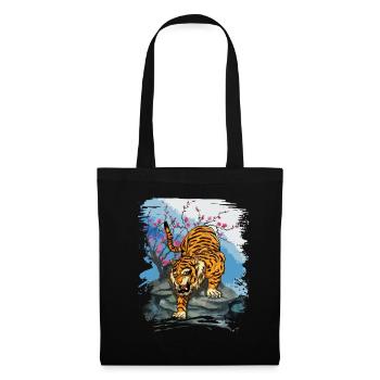 Japon Tiger Cherry Blossom Art japonais - Sac en tissu - noir - Devant
