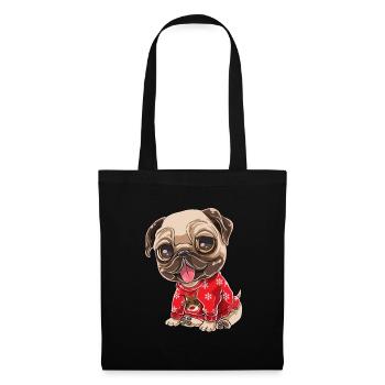 Lustiger Mops mit Christmas Ugly Sweater Outfit We - Stoffbeutel - Schwarz - Vorne