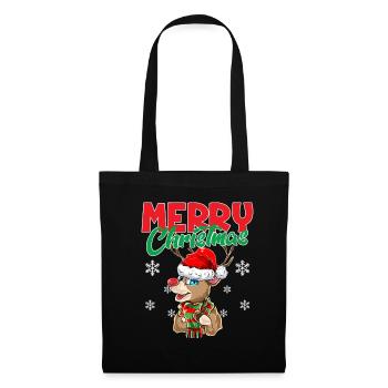 Merry Christmas Frohe Weihnachten Xmas Süßes Renti - Stoffbeutel - Schwarz - Vorne