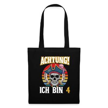 Geburtstagsshirt 4 Jahre Junge Pirat Totenkopf Pir - Stoffbeutel - Schwarz - Vorne