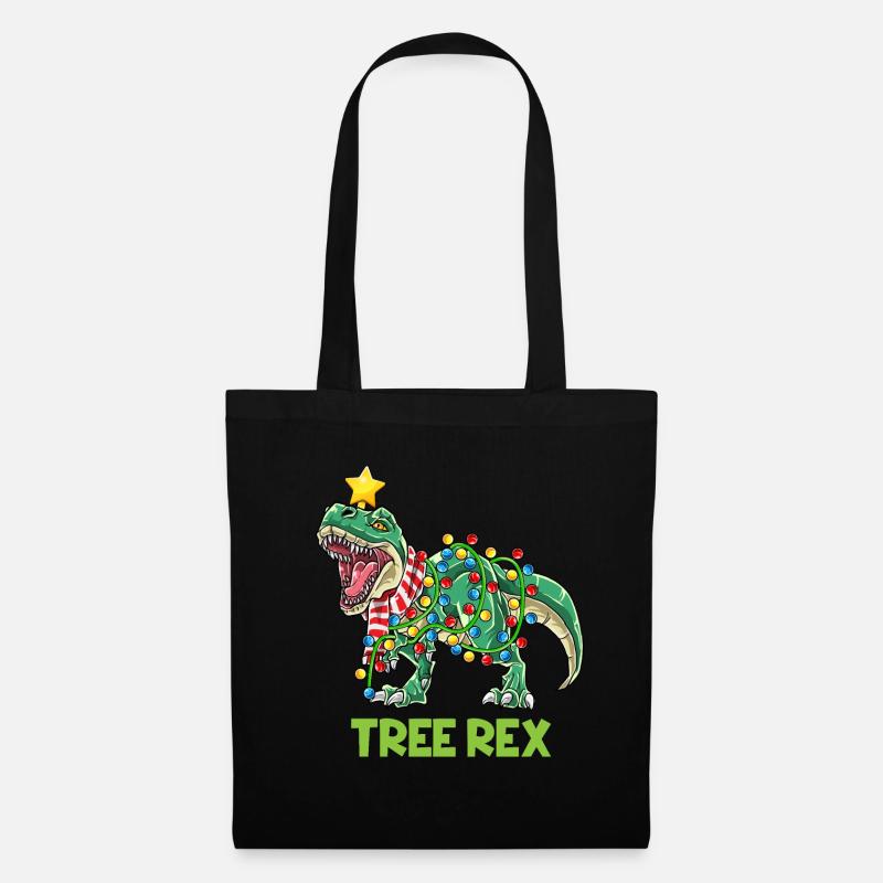 T-Rex Weihnachten Dinosaurier Weihnachtsbaum Dino - Stoffbeutel - Schwarz