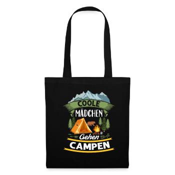 Coole Mädchen Gehen Campen Camper Zelten Camping - Stoffbeutel - Schwarz - Vorne