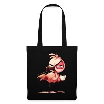 Lustiger Flamingo | Kaffee und Flamingo | Grumpy - Stoffbeutel - Schwarz - Vorne
