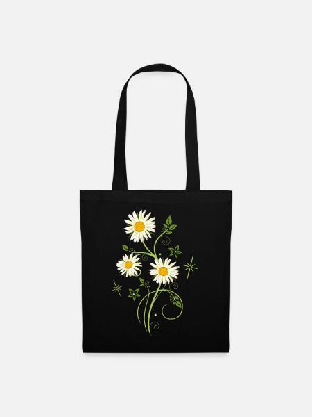 Margeriten Wildblumen Sommer - Stoffbeutel - Schwarz