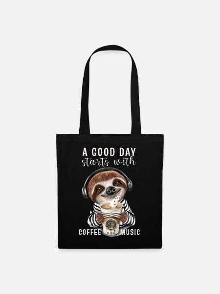 A good day starts with coffee first Faultier - Stoffbeutel - Schwarz