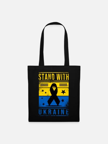 Ukraine Flagge mit Friedenszeichen - Stoffbeutel - Schwarz