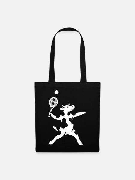 Minimalistische Kuh Tennisspieler Aufschlag - Stoffbeutel - Schwarz