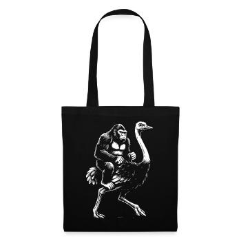 Gorilla Riding a Ostrich Illustration - Tote Bag - black - Front