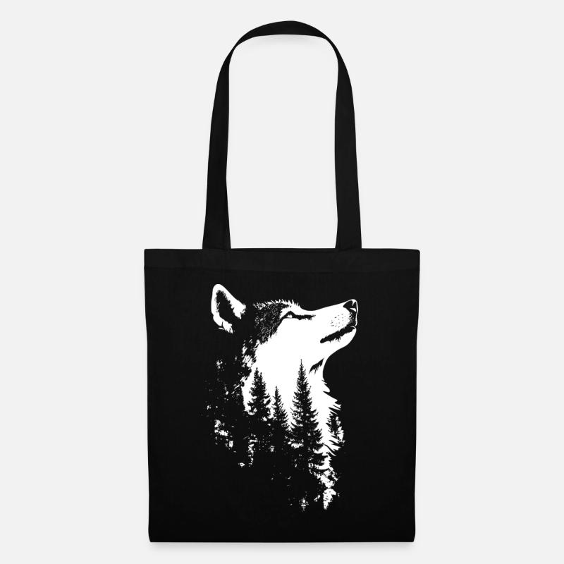 Nordischer Wolf Wald Silhouette - Stoffbeutel - Schwarz