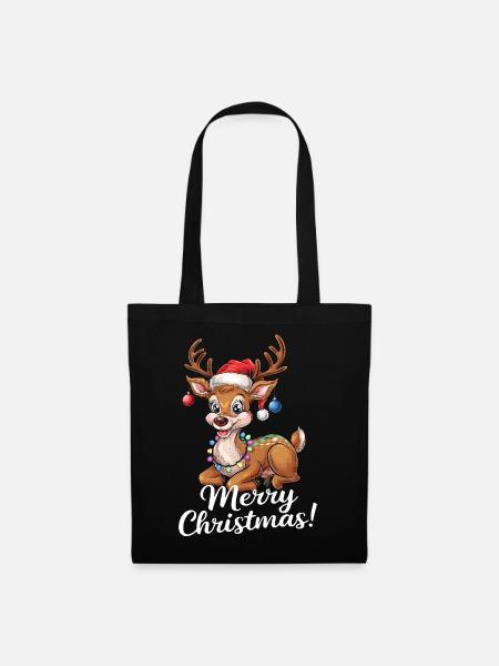 Rentier Weihnachtspullover Merry Christmas lustig - Stoffbeutel - Schwarz