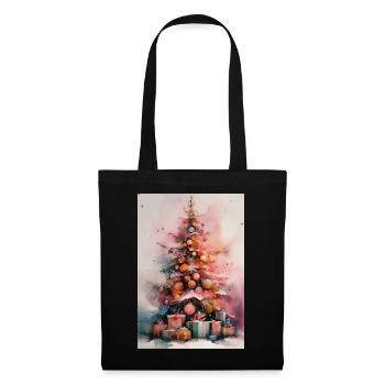 Pastellfarbener Aquarell-Weihnachtsbaum - Stoffbeutel - Schwarz - Vorne
