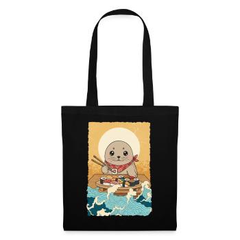 Kawaii Seehund Nordsee Sushi - Stoffbeutel - Schwarz - Vorne