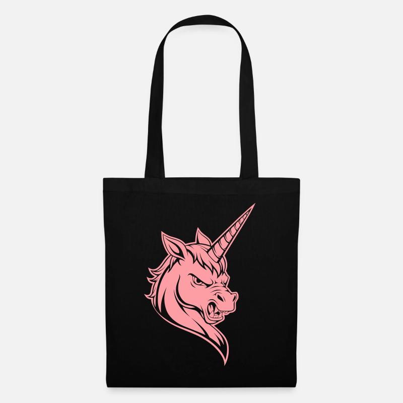 Böses Einhorn – Pinkes Unicorn Kopf Design - Stoffbeutel - Schwarz