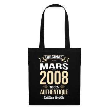 18. Geburtstag – Original – März 2008 - Stoffbeutel - Schwarz - Vorne