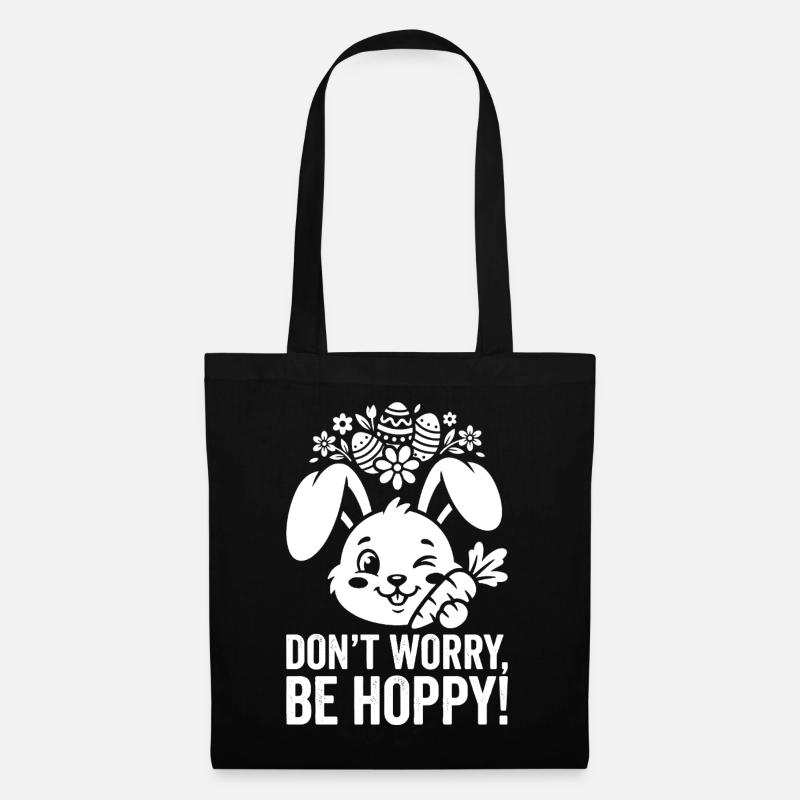 Hoppiger Osterhase – Don't Worry Be Hoppy - Stoffbeutel - Schwarz