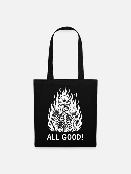 Flaming Skeleton Thumbs Up ALL GOOD - Stoffbeutel - Schwarz