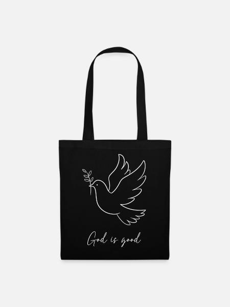 God is Good – Friedenstaube mit Olivenzweig - Stoffbeutel - Schwarz