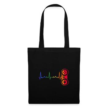 Gamer Heartbeat Rainbow Pride Month Videospiel - Stoffbeutel - Schwarz - Vorne