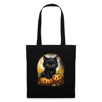 Black Cat Halloween Pumpkin - Cat - Stoffbeutel - Schwarz - Vorne