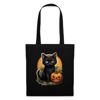 Black Cat Halloween Pumpkin - Cat - Stoffbeutel - Schwarz - Vorne