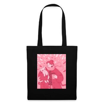 Fille en vêtements chauds avec un chat - Sac en tissu - noir - Devant