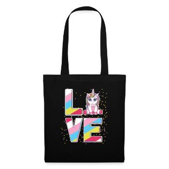 Liebes Regenbogen-Einhorn-Rosa-Stern - Stoffbeutel - Schwarz - Vorne