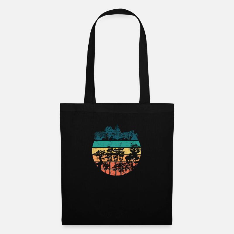 Rétro Forest Trees Mountains Nature Lovers - Extérieur - Sac en tissu - noir