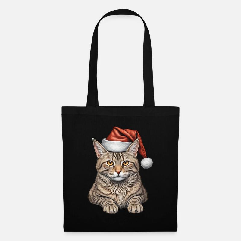 Süße Weihnachtskatze - Stoffbeutel - Schwarz