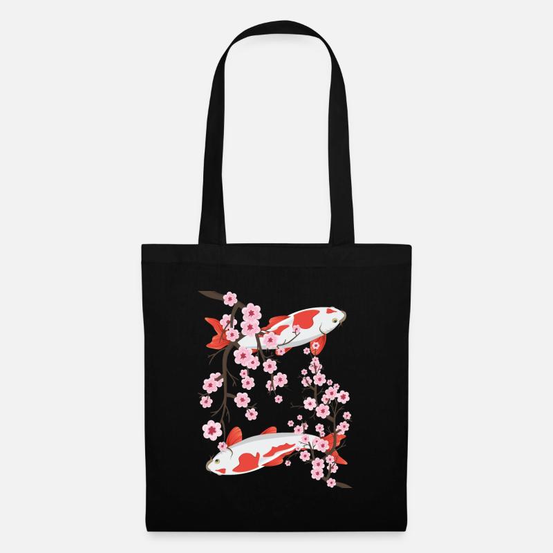 Japanische Koi Karpfen Sakura Kirschblüten - Stoffbeutel - Schwarz