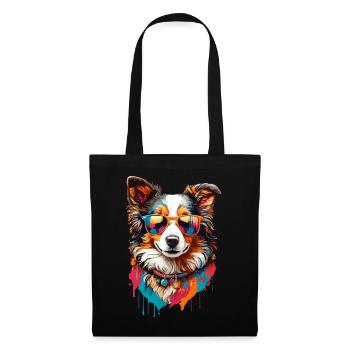 Border Collie avec lunettes de soleil : une élégance mignonne - Sac en tissu - noir - Devant