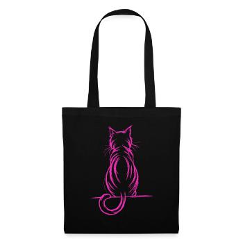 Minimalistische Zeichnung einer Katze, pink - Stoffbeutel - Schwarz - Vorne