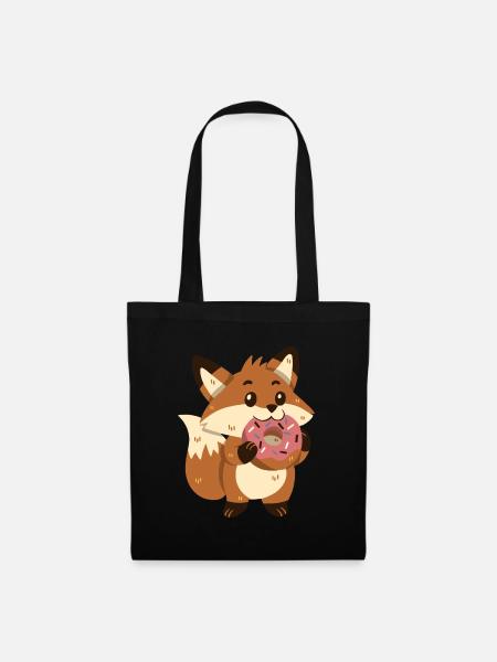 Fuchs mit Donut - Stoffbeutel - Schwarz