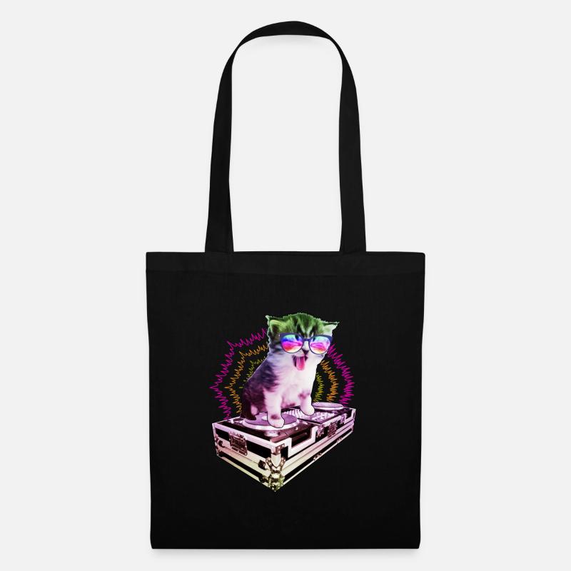 Katze Brille Turntable DJ Disco Club Nachtleben - Stoffbeutel - Schwarz
