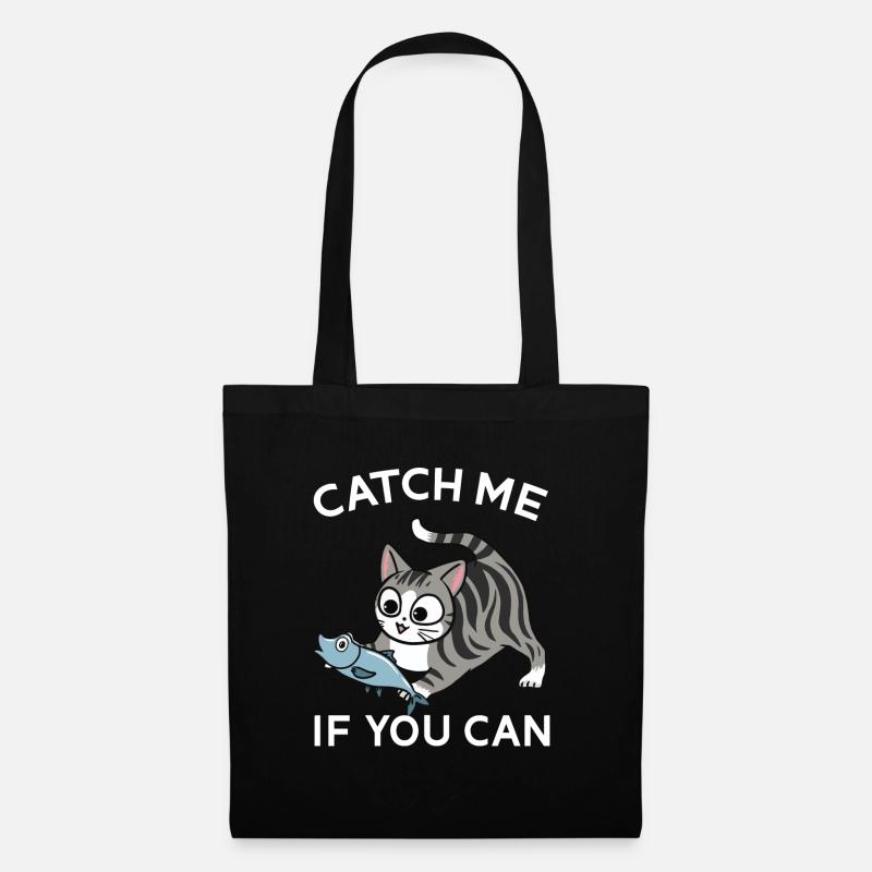 Cute tabby cat with a fish - Tote Bag - black