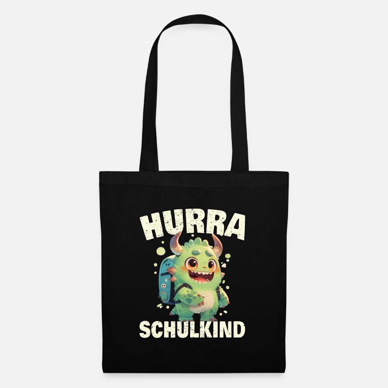 Schulkind Hurra Einschulung Monster mit Schulmappe - Stoffbeutel - Schwarz