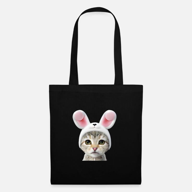 Katze mit Hasenohren - Stoffbeutel - Schwarz