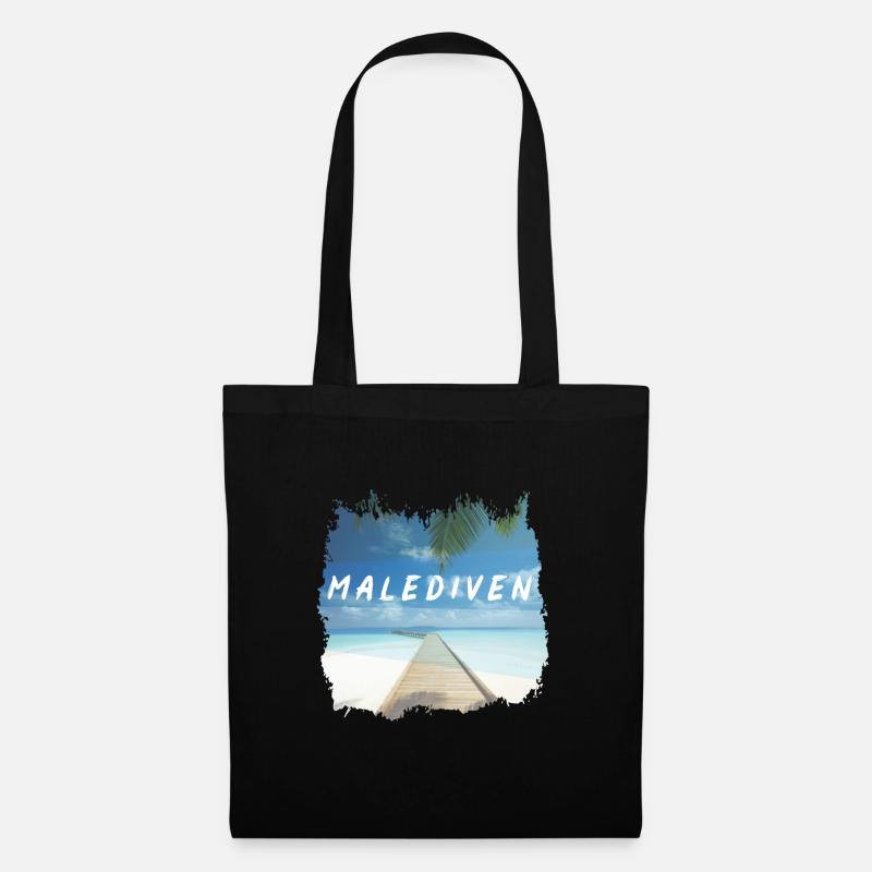 Malediven Insel Urlaub Meer Palmen Reise Geschenk - Stoffbeutel - Schwarz