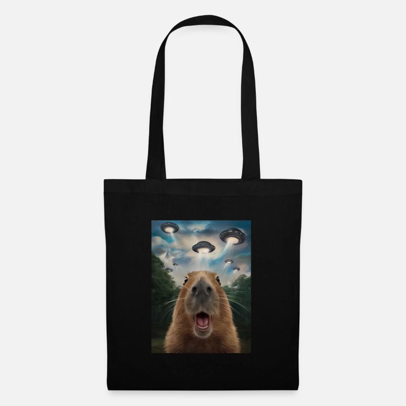 Capybara Selfie Ufo Lustige Tiere Bilder - Stoffbeutel - Schwarz