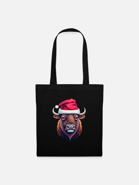 Bison Weihnachten Santa - Stoffbeutel - Schwarz
