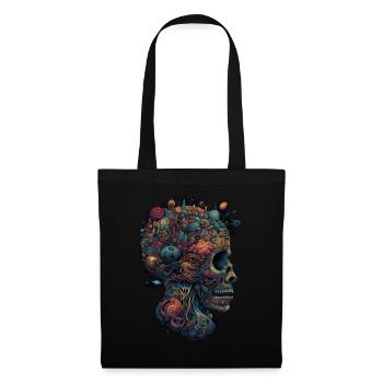 Surrealistischer, psychedelischer Trippy Totenkopf - Stoffbeutel - Schwarz - Vorne