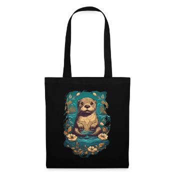 Loutre mignonne dans l’eau avec des nénuphars - Sac en tissu - noir - Devant