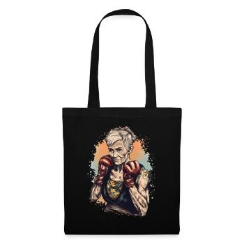 Mamie boxeuse cool avec des gants de boxe - Sac en tissu - noir - Devant