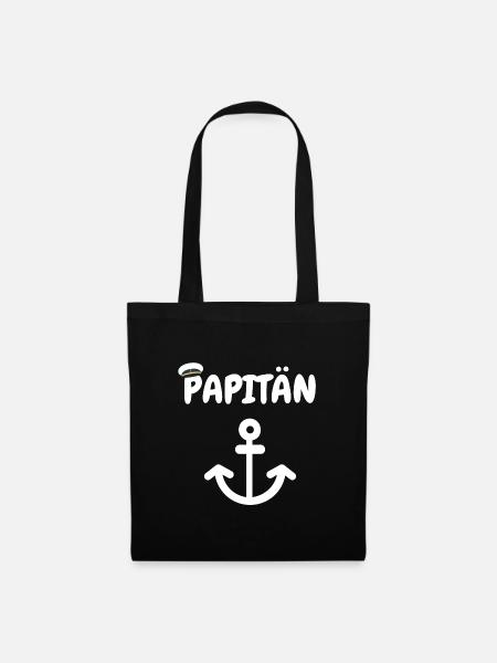 Lustiges Papa Papitän Anker Geschenk - Stoffbeutel - Schwarz