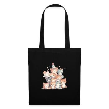 happy cats, - Stoffbeutel - Schwarz - Vorne
